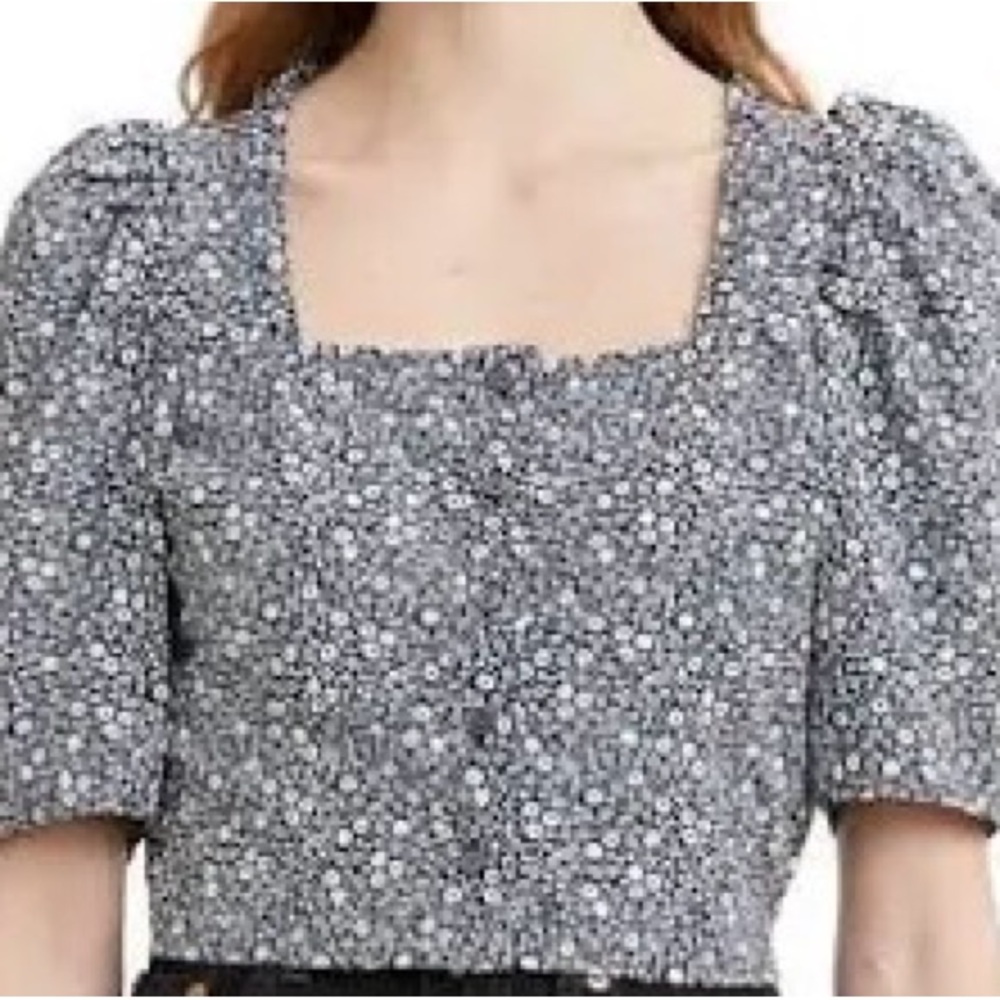 LEVI’S GRAY COTTON FLORAL BUTTON 3/4 PUFF SLEEVES COTTAGECORE CROP TOP